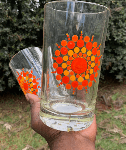 Cadmium and light orange clear glass vase set
